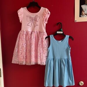 Cat & Jack & Lilt Pink Bow Tulle Dress and Blue Cotton Tank Dress Set size 4T